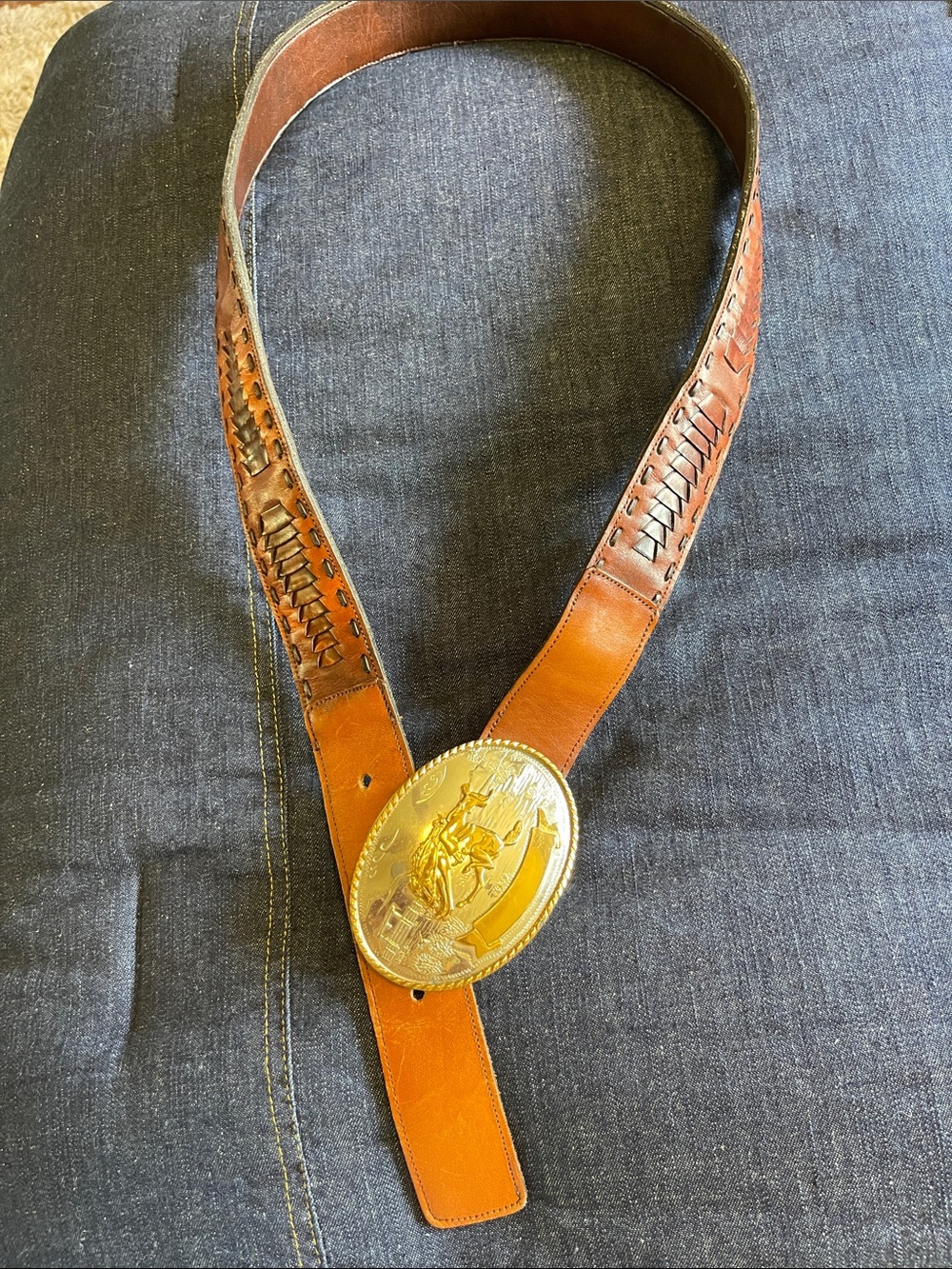 Tony Lama Western Brown Belt with Large German Silver Buckle - Picture 7 of 7